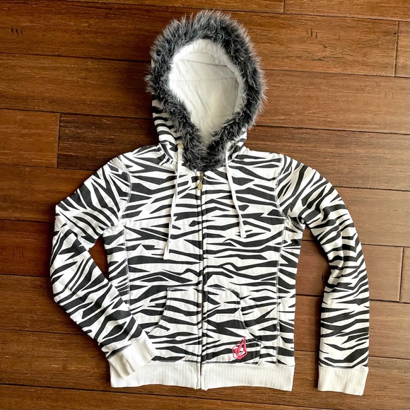 Volcom Other - Volcom Girls Snowboard Zebra Print Jacket Faux Fur